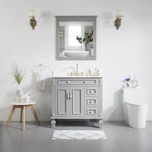 36 in. W x 22 in. D x 35 in. H Single Sink Bath Vanity in Titanium Grey with White Quartz Top and Mirror