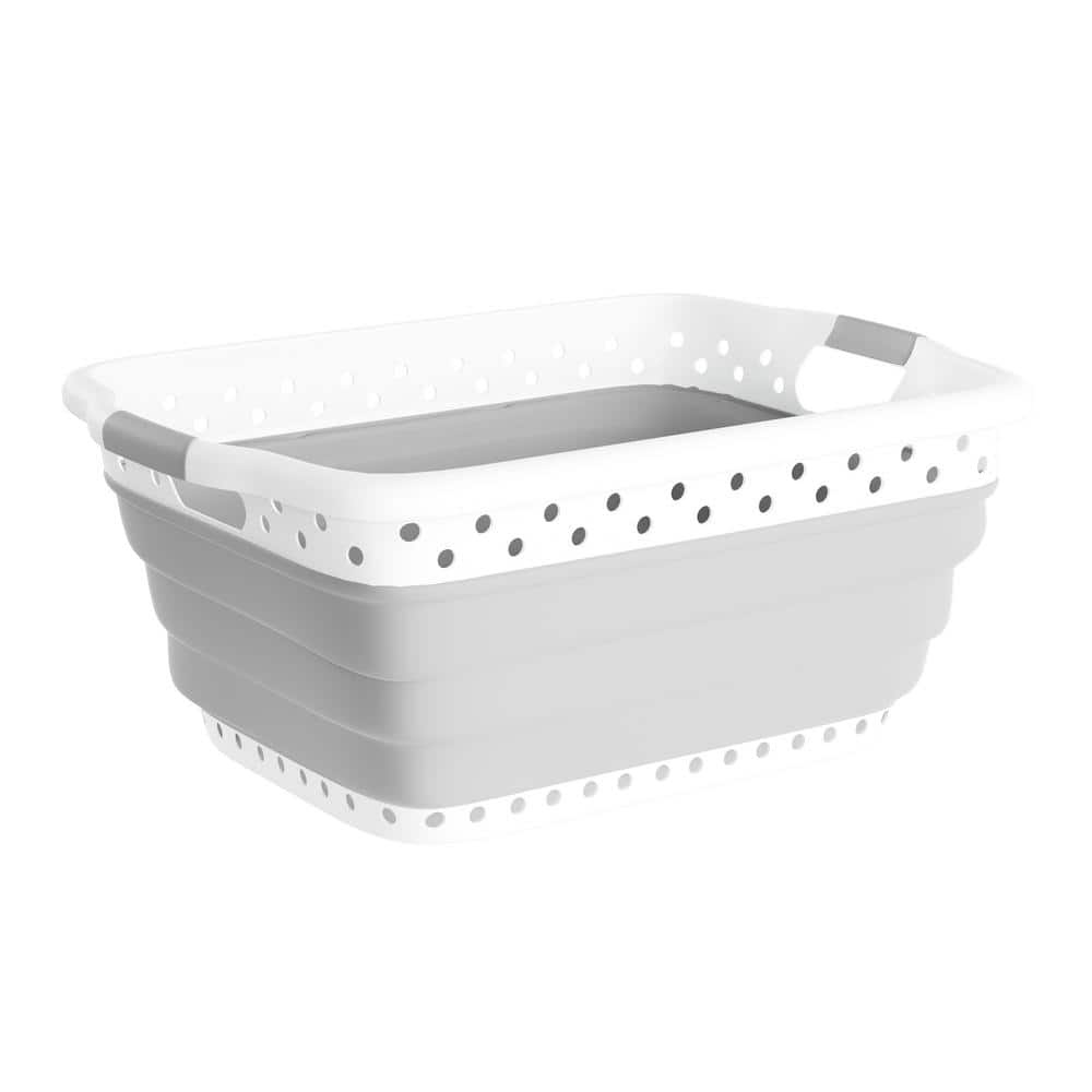 Pop & Load White and Gray Collapsible Plastic and Rubber Laundry Basket  PL5721 - The Home Depot