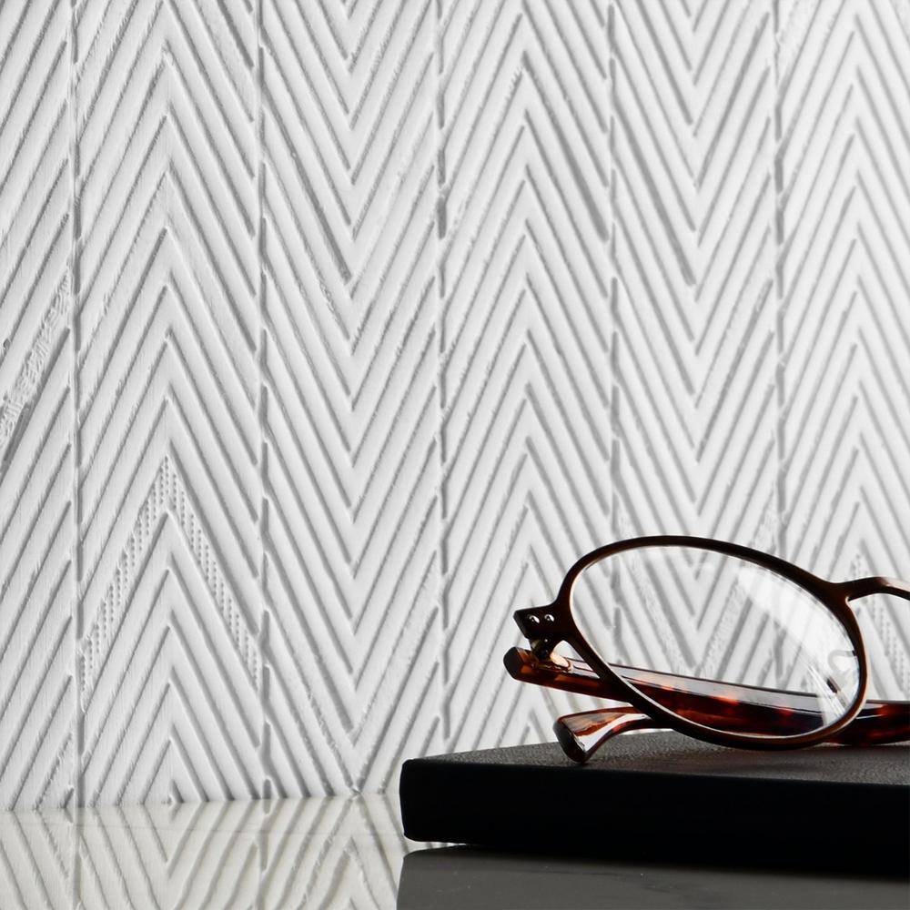 Blaze White Plastic Herringbone Mosaic Wall Tile