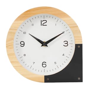 8 in. x 8 in. Light Brown Wood Round Abstract Clock