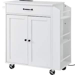 Kitchen Island Cart Rolling Storage Cabinet on Wheel, White Kitchen Cart with Drawer and Shelves