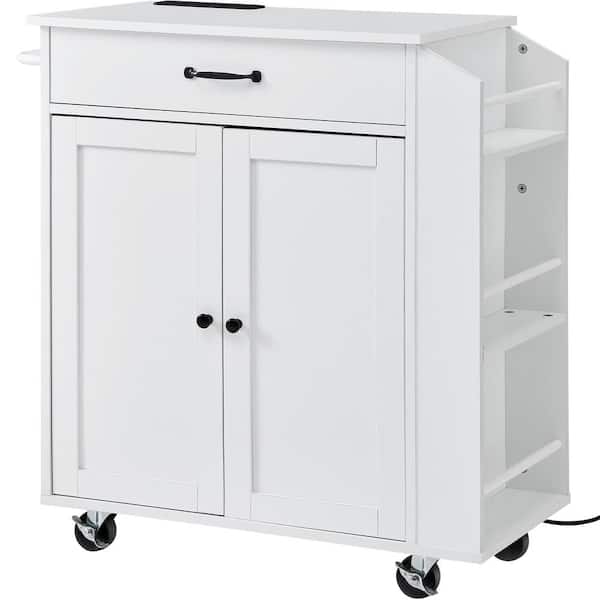 VEVOR Natural Wood Kitchen Island Cart Rolling Storage Cabinet on Wheel, White Kitchen Cart with Drawer and Shelves