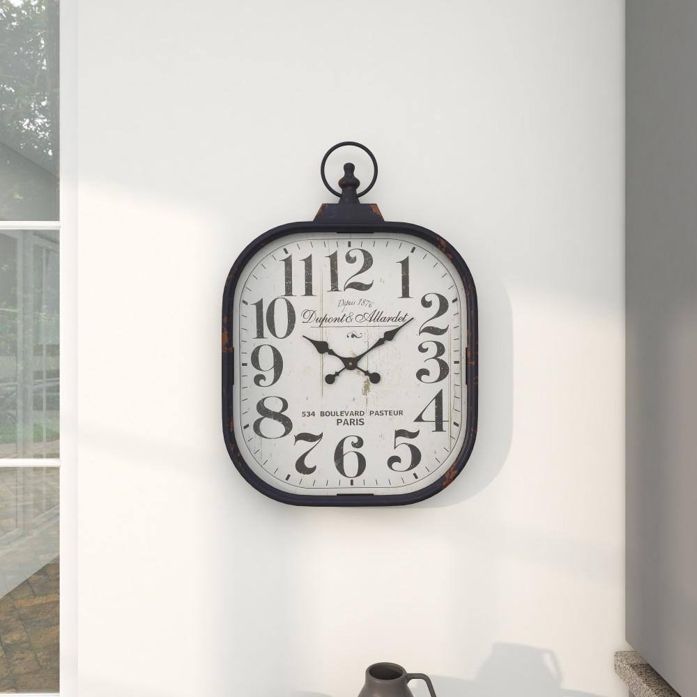 Vintage Black Metal Distressed Pocket Watch Style Wall Clock