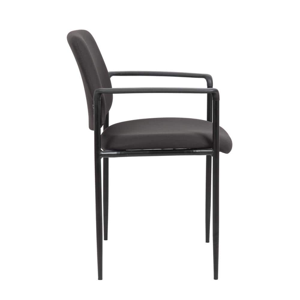 Modern Black Vinyl and Metal Stacking Chair with Comfort Arms
