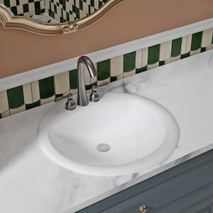 Santa Monica 19 in. Bathroom Sink in White Ceramic Round Drop-In with Overflow and 4 in. Faucet Holes