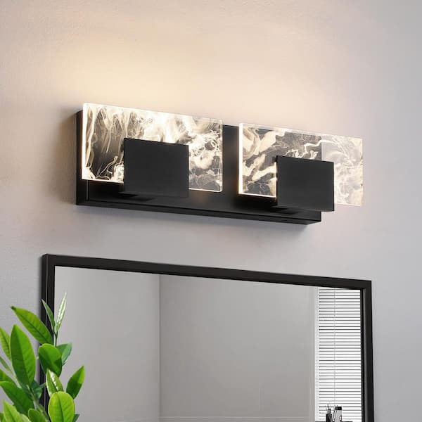 KAISITE 16 in. 2-Light Bathroom Modern Light Fixture Matte Black LED Vanity Light Bar 10W Wall Sconce with 3000K Warm Light