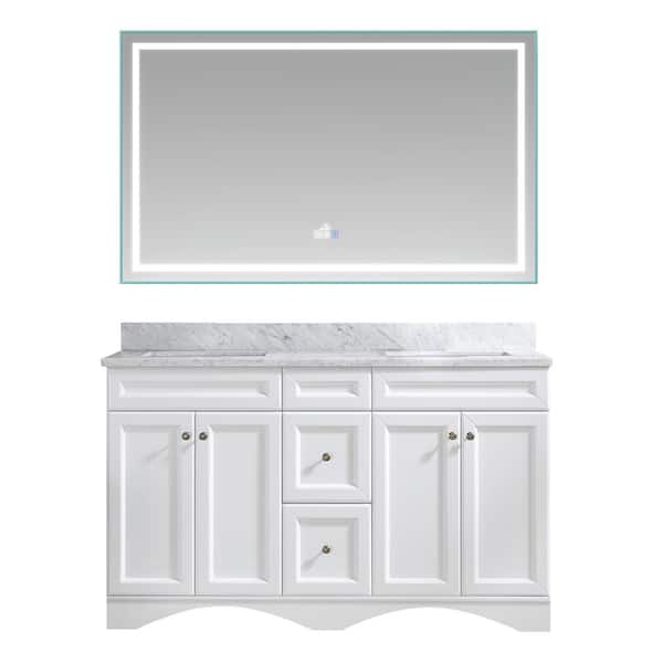 CASAINC 60 in. W x 22 in. D x 35.4 in. H Double Sink Bath Vanity in White with Top and Mirror