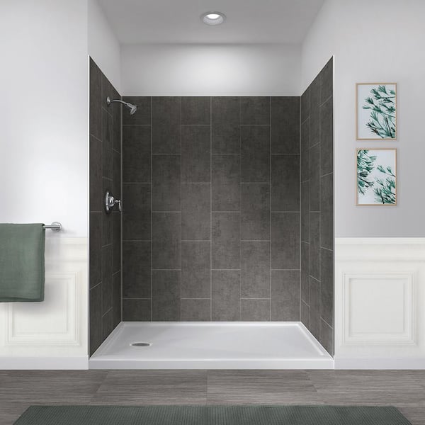 JETCOAT 30 in. x 60 in. x 78 in. Shower Kit in Slate with Left Drain 30 in. Base in White