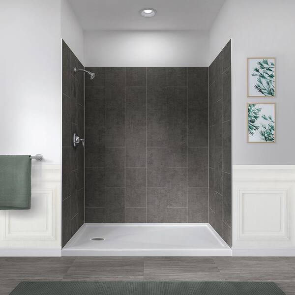 Jetcoat 32 in. x 60 in. x 78 in. Shower Kit in Slate with Left Drain Base in White (5-Piece)