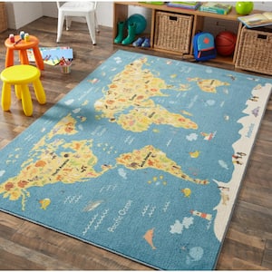 Animal Map Multi 3 ft. 4 in. x 5 ft. Whimsical Area Rug