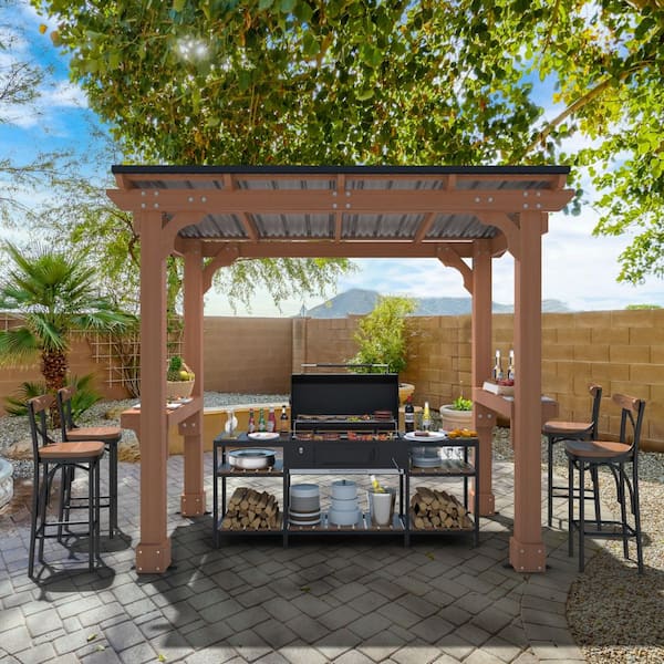 VEIKOUS 8 ft. W x 5 ft. D Wooden Grill Gazebo Outdoor with Steel Roof
