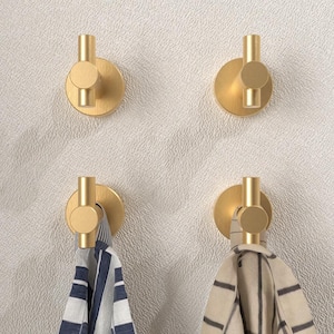 NestPro 4-Pieces Wall Mounted J-Hook Round Bathroom Robe/Towel Hook in Brushed Gold