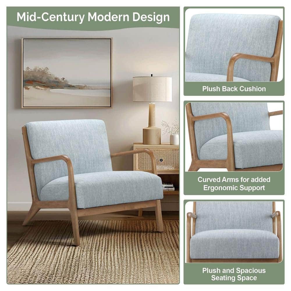 Mid-Century Light Blue Elm Wood Accent Chair