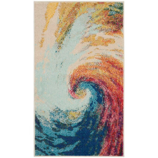 Celestial Wave doormat 2 ft. x 4 ft. Abstract Contemporary Kitchen Area Rug