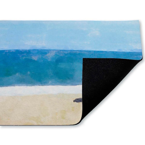 Sunny Beach Day Seat Blue 18 in. x 30 in. Polyester Non-Slip Outdoor Door Mat