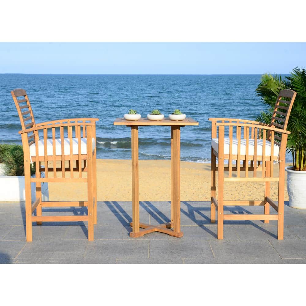 Natural Teak and White 3-Piece Bar Table Bistro Set