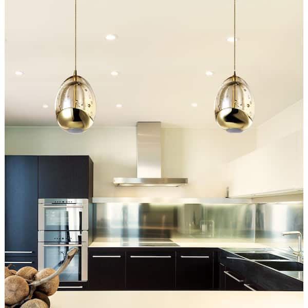 Venezia 3.5 in. ETL Certified Integrated LED Pendant Lighting Fixture with Champagne Glass Globe Shade, Gold