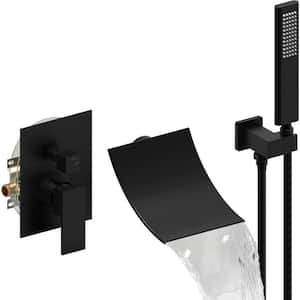 8.1 in. 1-Jet Shower System with Hand Shower Head Tub Faucet in Matte Black