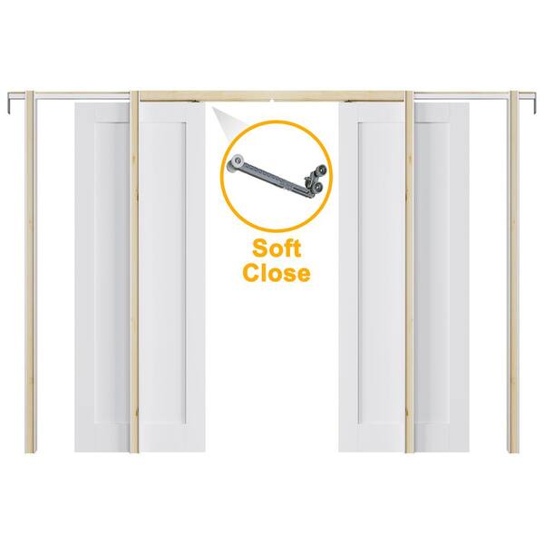 ARK DESIGN 48 in. x 80 in. White Blank Primed Solid Core Door Slab with Wood Pocket Door Frame and Hardware (Soft Close Included)