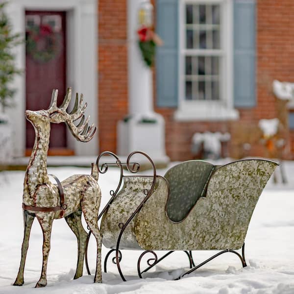 Zaer Ltd. International 48 in. L Galvanized Reindeer and Sleigh