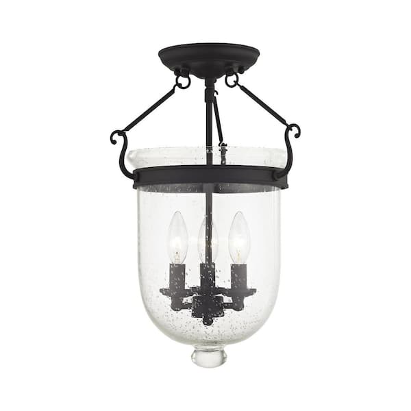 Livex Lighting Jefferson 3 Light Black Semi Flush Mount