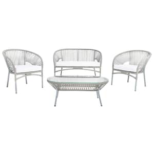 Werner Gray 4-Piece Wicker Patio Conversation Set with White Cushions