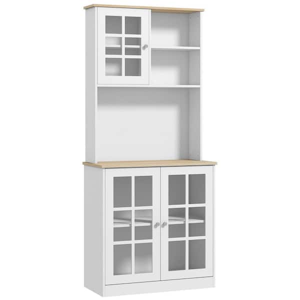 White and Light Brown Wood Pantry Organizer with Adjustable Shelves;Removable Shelves