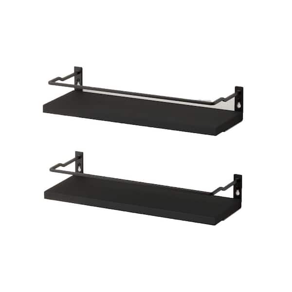 13.78 in. W x 4.72 in. D x 2.24 in. H Black Floating Wall Shelf Organizer Over Toilet Storage with 2 Shelves