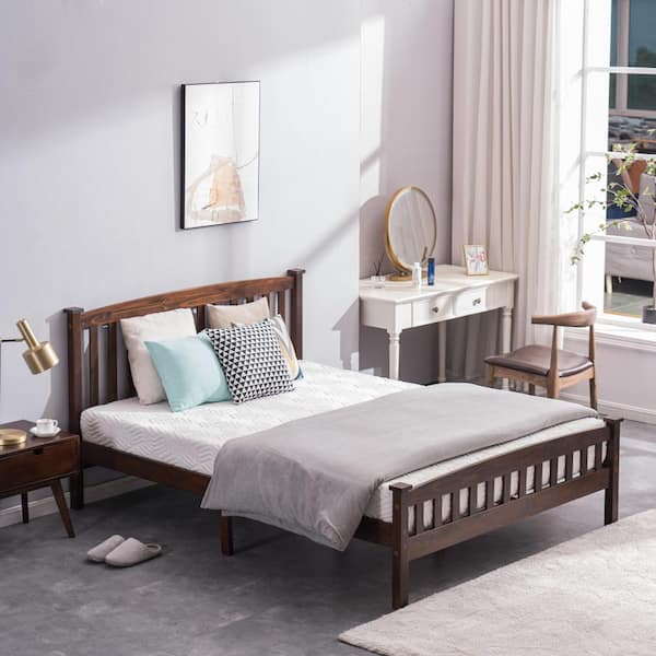 Karl home Vertical Walnut Color Strip Bed Frame Full