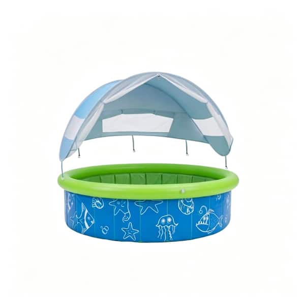 47" Foldable Anti-slip Toddler Pool with Detachable Canopy, fast drain for indoor & outdoor use