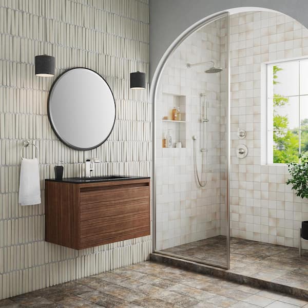 Mantova 31.5 in. W x 18.1 in. D x 20.6 in. H Single Bathroom Vanity Mid-Century Walnut and Charcoal Black Top