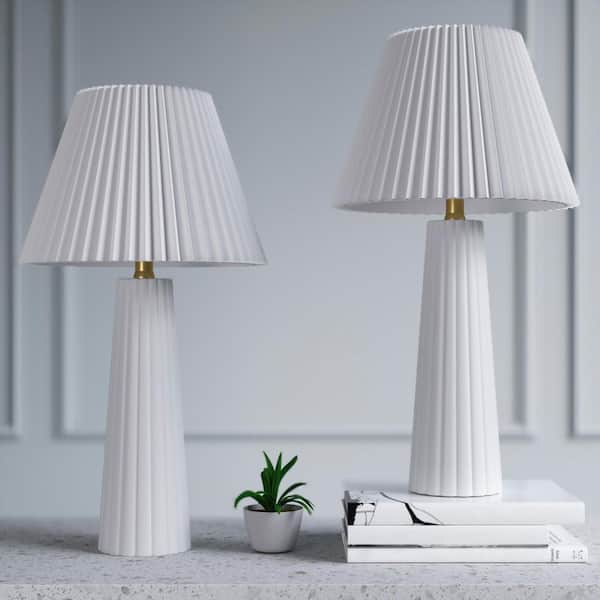 Maxax Adair 25-In White Ceramic Table Lamp with White Pleated Lampshade (2-Pack）
