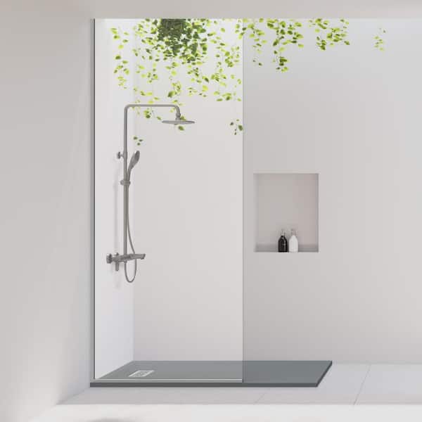 32 in. W x 60 in. L x 1.125 in. H Alcove Solid Composite Stone Shower Pan Base with L/R Drain in Graphite Sand