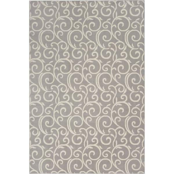 Nourison Grafix Grey Modern Botanical Vines 5 ft. x 7 ft. Abstract Area Rug