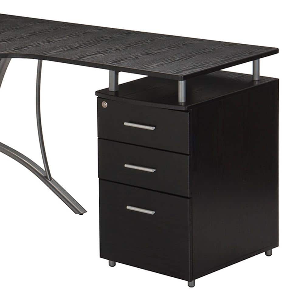 Espresso Wood L-Shaped Corner Desk with Drawer and Keyboard Tray