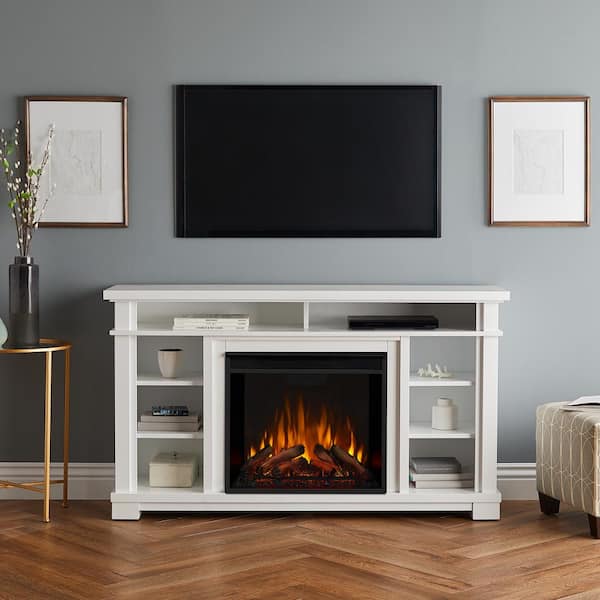 Real Flame Belford 56 in. Freestanding Electric Fireplace TV Stand in White