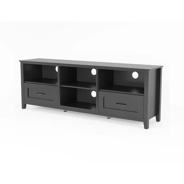 ANBAZAR 70.08 in. Black TV Stand for Living Room or Bedroom, with 2-Drawers and 6-Open Media Storage for TVs up to 80 in.