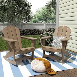 Laguna 2-Pack Fade Resistant Outdoor Patio HDPE Poly Plastic Classic Adirondack Porch Rocking Chairs in Weathered Wood