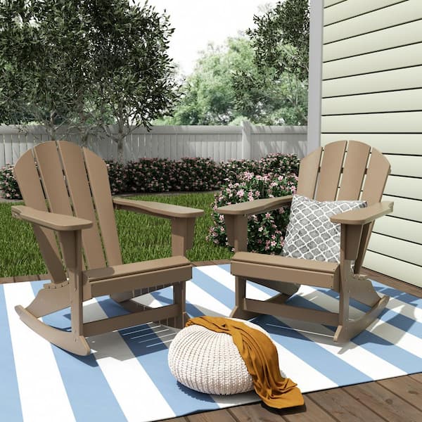 Laguna 2-Pack Fade Resistant Outdoor Patio HDPE Poly Plastic Classic Adirondack Porch Rocking Chairs in Weathered Wood