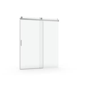 72 in. W x 76 in. H Sliding Frameless Shower Door in Brushed Nickel Finish with Tempered Glass