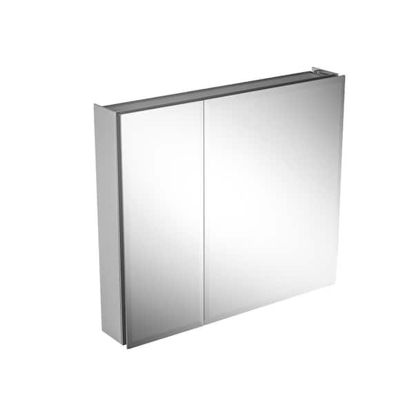 30 in. W x 26 in. H Rectangular Silver Triple Door Recessed/Surface Mount Medicine Cabinet with Mirror Interior