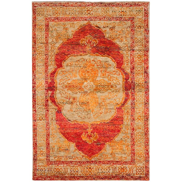 Tangier 5 ft. x 8 ft. Red Orange/Beige Persian Medallion Area Rug