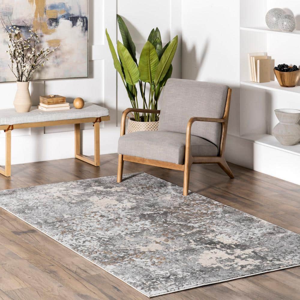 Gray Abstract Recycled Synthetic 5x8 Area Rug