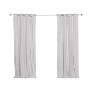 Light Gray Faux Linen Solid 52 in. W x 63 in. L Grommet Blackout Curtain (Set of 2)
