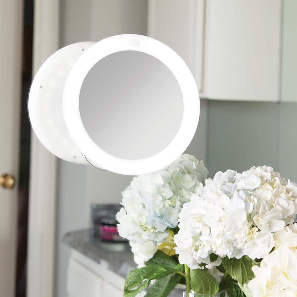 Lumina Pure White 10x LED Lighted Swivel Suction Wall Mirror
