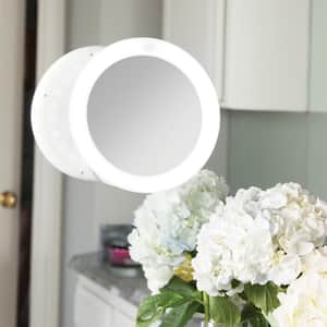7.75 in. L x 6.5 in. W LED Lighted Round Suction Cup Wall Mount 10X Magnification Beauty Makeup Mirror in White