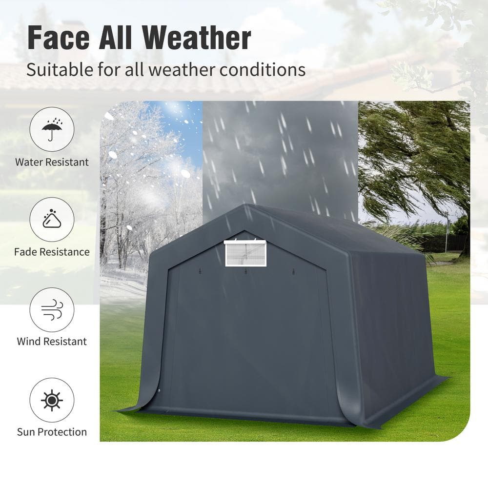 Gray 10' x 15' Heavy Duty Steel Frame Carport Garage