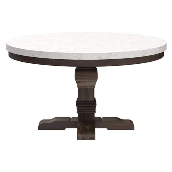 Tube Dining Table – Pebble Marble Top, Brass Base – Rouse Home
