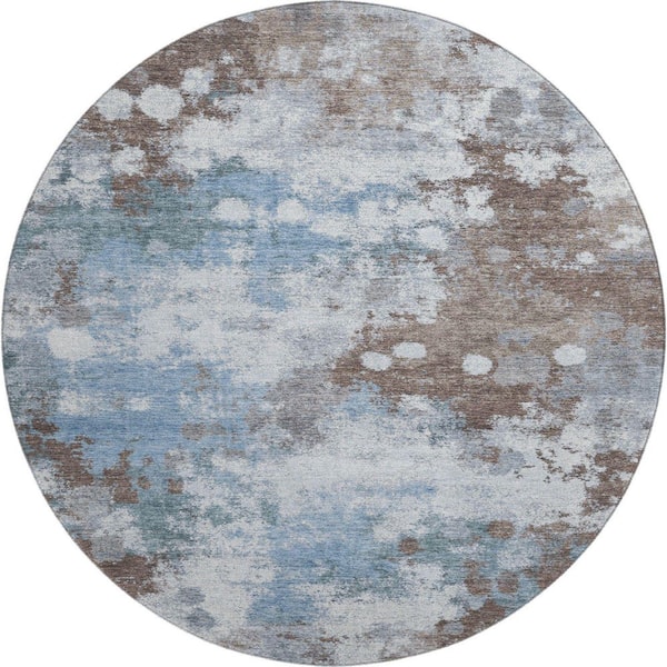 Mayfield Premium Machine Washable Abstract AMF2114 Brown 8 ft. x 8 ft. Round Rug