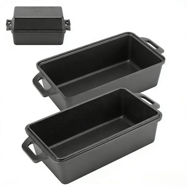 Classic Series 2-Pack Cast Iron Loaf Pan with Lid Even Heat Bread Baking Pan Set